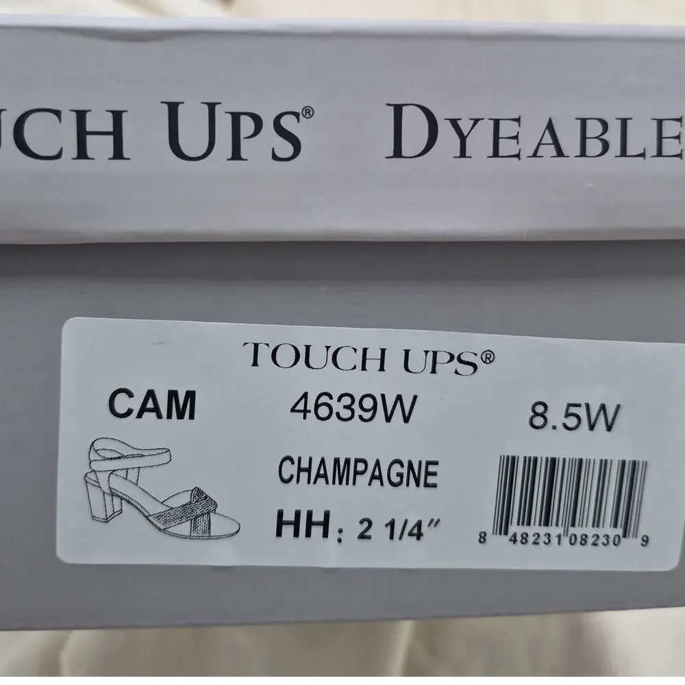 NEW Touch Ups Cam champagne prom shoe heeled strapped Sandal Women size 8.5 wide